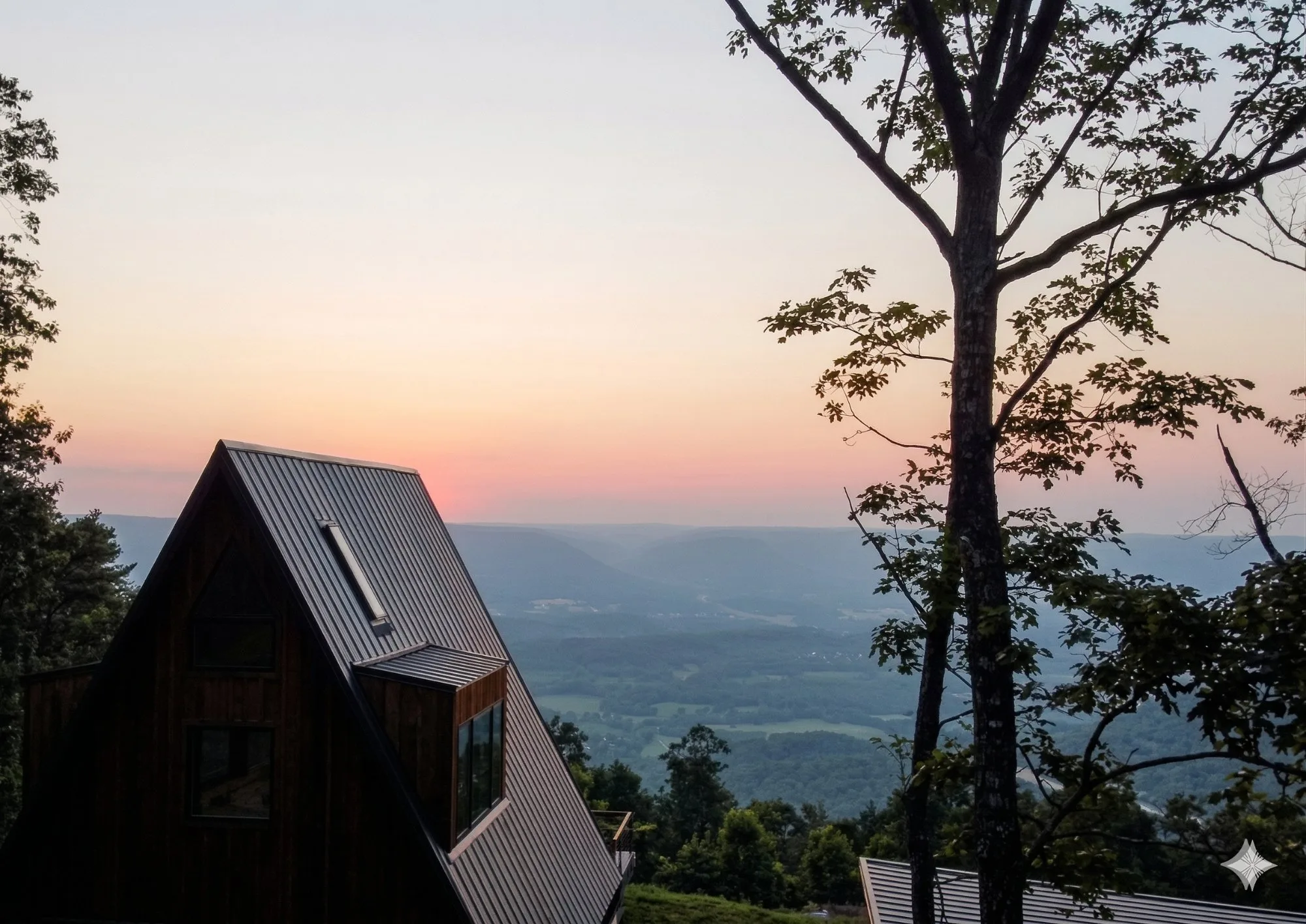 Overhead aerial view of The A-Frame at sunset Tennessee